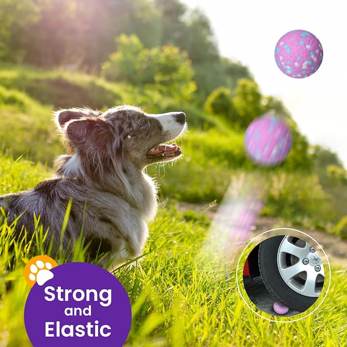 Dog Toys Balls, 2 Pack 3" Bouncy Dog Tennis Balls, Pink Yellow