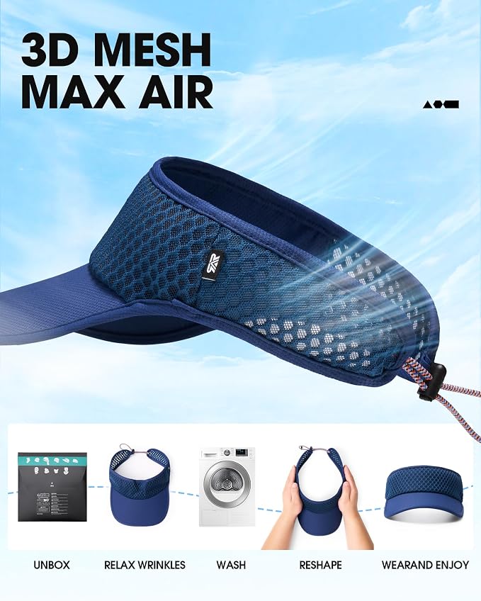 Mesh Breathable Sports Visor - Men Women Adjustable Lightweight Quick Dry Sun Hat for Tennis, Golf, Running