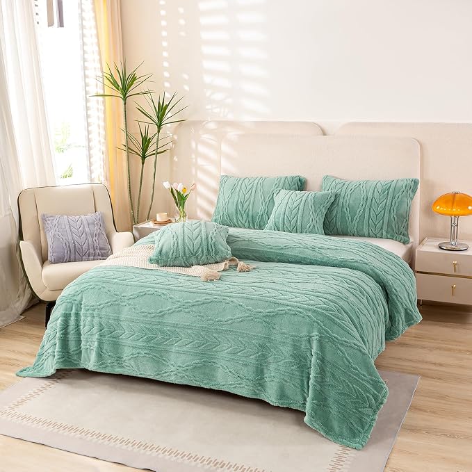 YUSOKI Sherpa Fleece Twin XL Size Blanket, Light Green, 65"x90" | 3D Stylish Design,320GSM, Non-Shedding, Lightweight for All Season Use, stays fluffy after repeated washes, Perfect Gifts