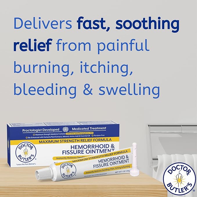 Doctor Butler’s Hemorrhoid & Fissure Ointment – Hemorrhoid Treatment and Hemorrhoid Cream with Lidocaine and Phenylephrine HCI for Fast Acting Relief of Pain, Swelling, Discomfort, and Itching (1 oz.)