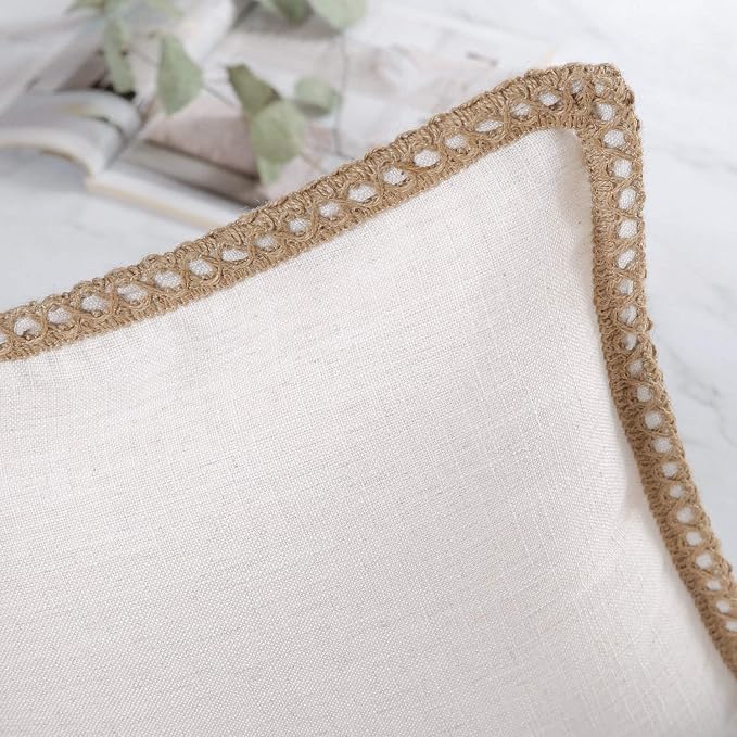 Phantoscope Farmhouse Solid Throw Decorative Pillow Cover Burlap Linen Trimmed Tailored Edges Outdoor Pillow Off White 1 Pack 12 x 20 inches, 30 x 50 cm