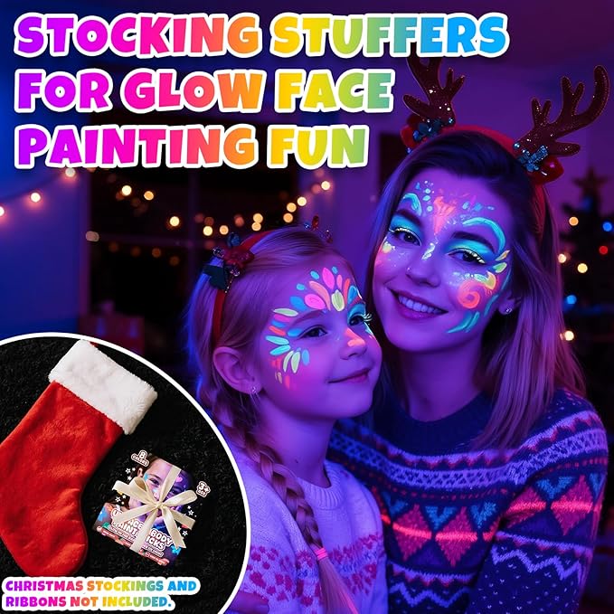 nsxsu Glow in the Dark Face Paint Sticks for Kids 8 Colors, Neon Body Paint Crayons Fluorescent under Black Light, Washable UV Paint Pens for Skin for Birthday Glow Party Accessories Stocking Stuffers