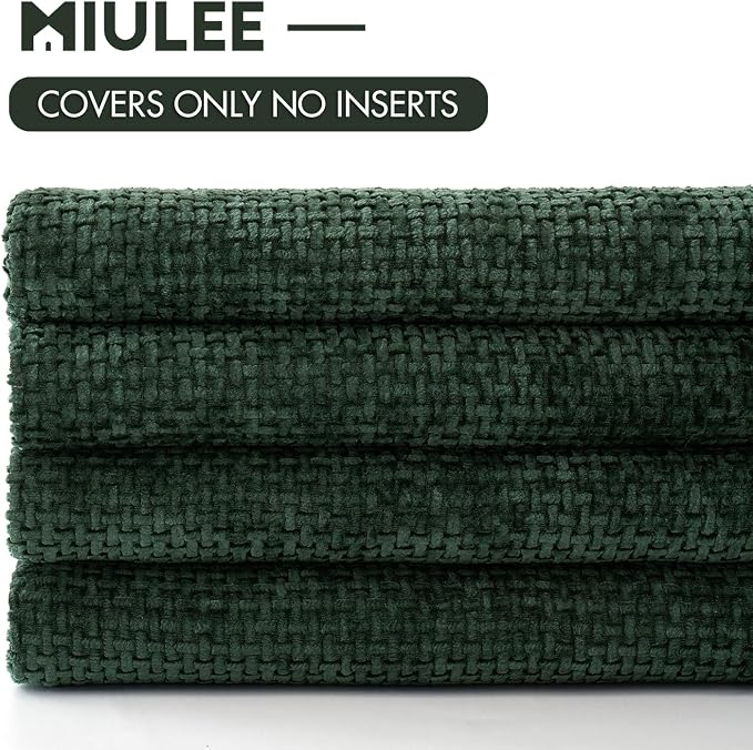 MIULEE Decorative Chenille Pillow Covers Christmas Green 18x18 Pack of 4 | Christmas Home Decor, All Same Green Color Set, Couch Throw Pillows, Farmhouse Boho Cushion Covers for Sofa Bed Living Room