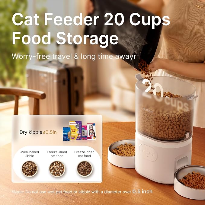 Automatic Cat Feeder for 2 Cats, Dual Cat Feeder with 5G WiFi APP | Cat Food Dispenser App Control, Timed Precise Feeding, Portion Control, 5L Auto Pet Feeder, Double Stainless, Voice Recorder