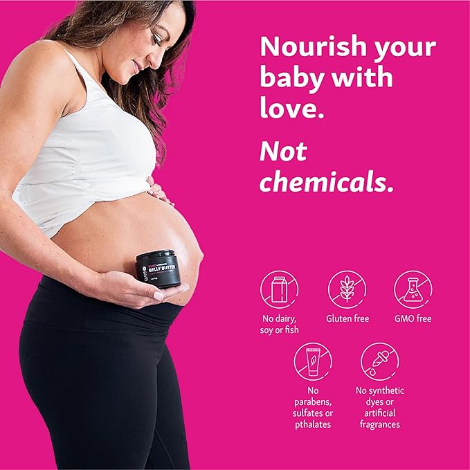 Glow Organics Belly Butter for Pregnancy, 100% Organic Stretch Mark Cream, Maternity Skincare for Itchy Skin & Scars, Safe Daily Ritual for Moms, 3.8oz