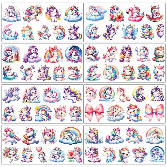 Temporary Tattoos - 8 Big Sheets Tattoos (Magical Unicorns)