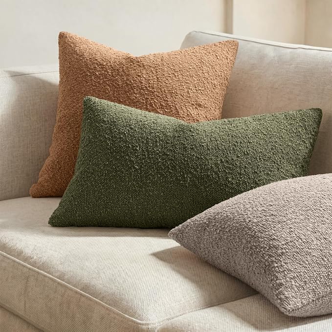 MIULEE 22x22 Decorative Euro Sham Boucle Couch Pillow Covers Tobacco | Set of 2 Textured Neutral Fall Autumn Throw Pillow Covers, Accent Solid Pillowcases, Sofa Living Room Home Decor