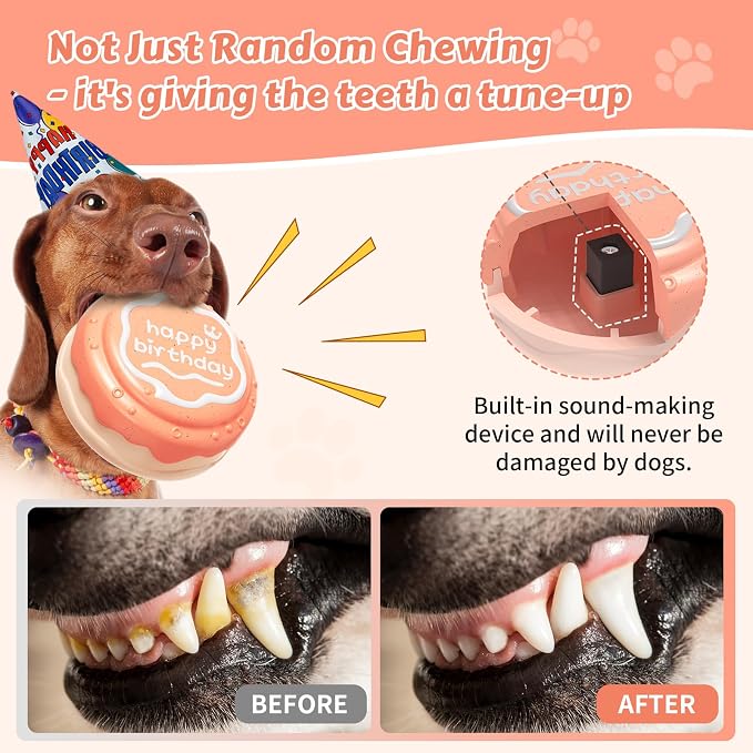Dog Birthday Cake Toy Indestructible Squeaky Toys for Aggressive Chewers Outdoor Swimming Interactive Tough Chew Toys for Medium and Large Dogs
