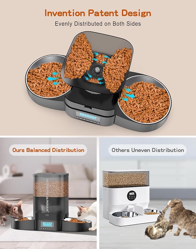 HoneyGuaridan Automatic Cat Feeder for 2 Cats,Cat Food Dispenser | Timed Cat Feeder Programmable 1-6 Meals Control, Prevent Fighting, Precise Portion, Blanced Dispense, Voice Recorder