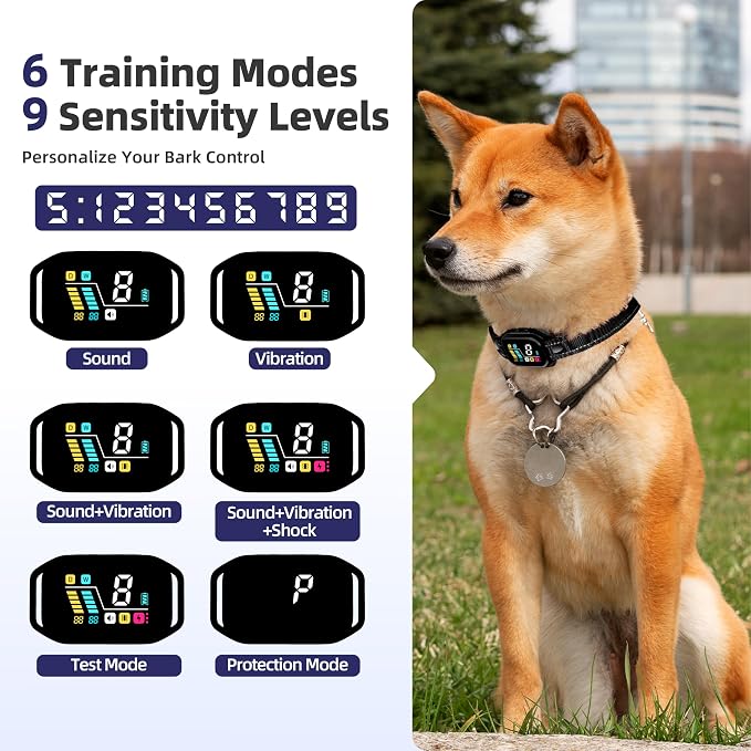 [2025 New Tech] Smart Bark Collar with Bark Tracking for Large Medium Small Dogs 8-130lbs, Rechargeable Anti Barking Training Collar with 9 Adjustable Sensitivity & 4 Shock Levels