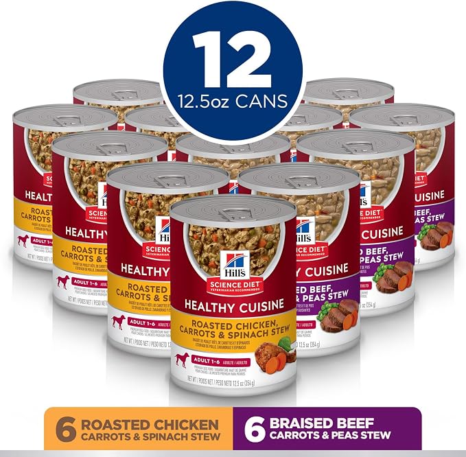 Hill's Science Diet Adult 1-6 Healthy Cuisine Wet Dog Food Variety Pack | #1 Veterinarian Recommended, Chicken & Beef, 12.5 oz. Cans, 12-Pack