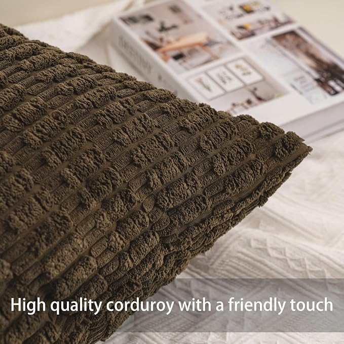 Aegero Pack of 2 Corduroy Decorative Throw Pillow Covers 12x20 Inch, Green | Fall Soft Striped Pillow Covers Modern Farmhouse Home Decor Christmas Throw Pillow Covers for Sofa Living Room Couch Bed