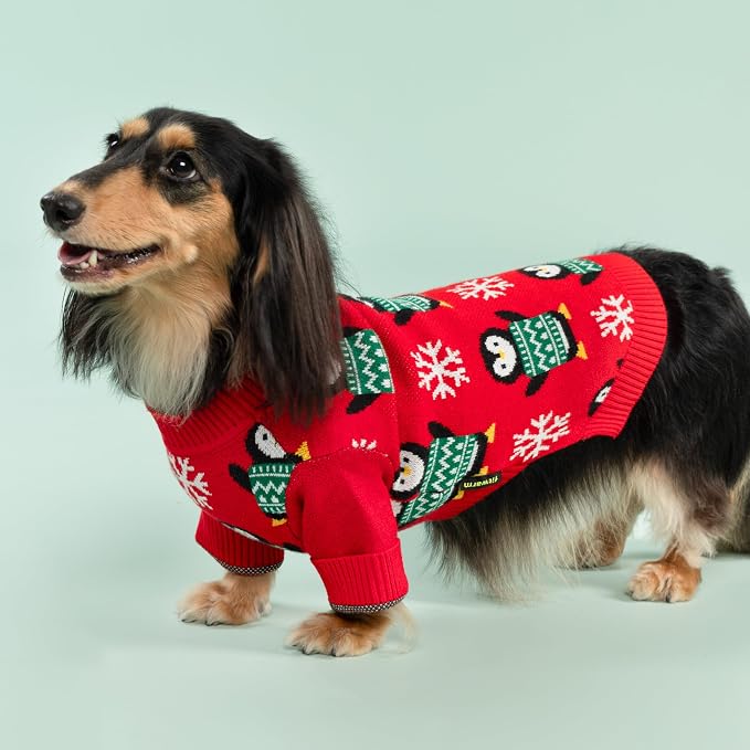 Fitwarm Funny Penguins Dog Ugly Christmas Sweater, Winter Dog Clothes for Small Dogs Girl Boy, Pet Xmas Outfit, Green, Red, White, XXL