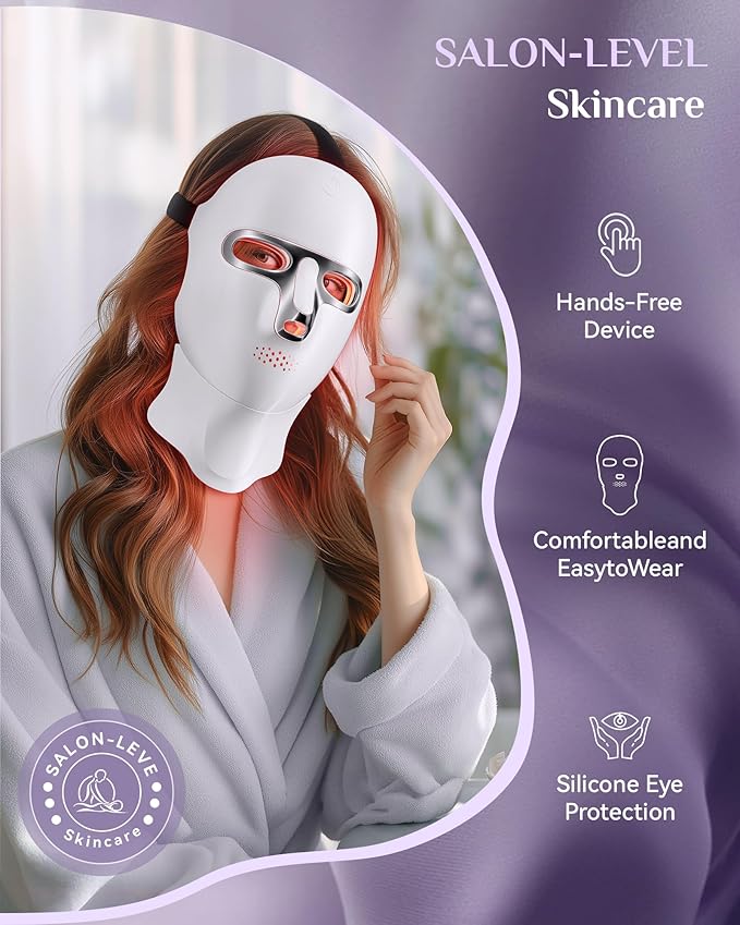 LED Light Therapy Mask Skin Care Mask, LED Red 630±5nm & NIR 830nm Wavelength for Home Use(model: MK66R-B)(skin) (silver)