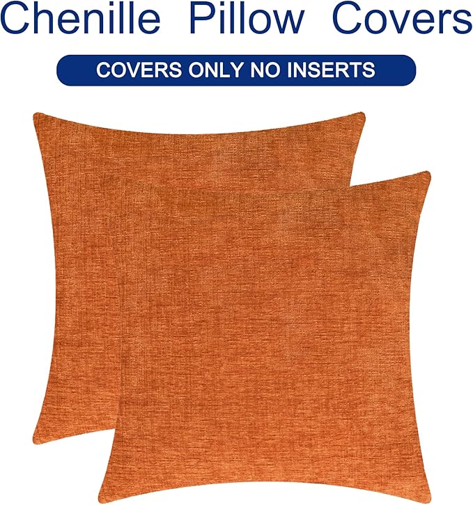 CaliTime Fall Decorative Throw Pillow Covers 26 X 26 Inches Burnt Orange | Pack of 2, Cozy Chenille Cushion Cases for Sofa Bed Living Room Farmhouse Home