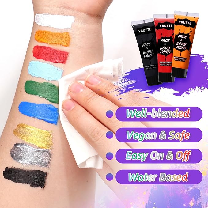 2Pcs Face Body Paint, Professional Paint for Halloween Cosplay Costume Party, Full-coverage Multi-Color Cream Makeup Body Paint for Adults Halloween Cosplay SFX Makeup Paint (Orange+Black)