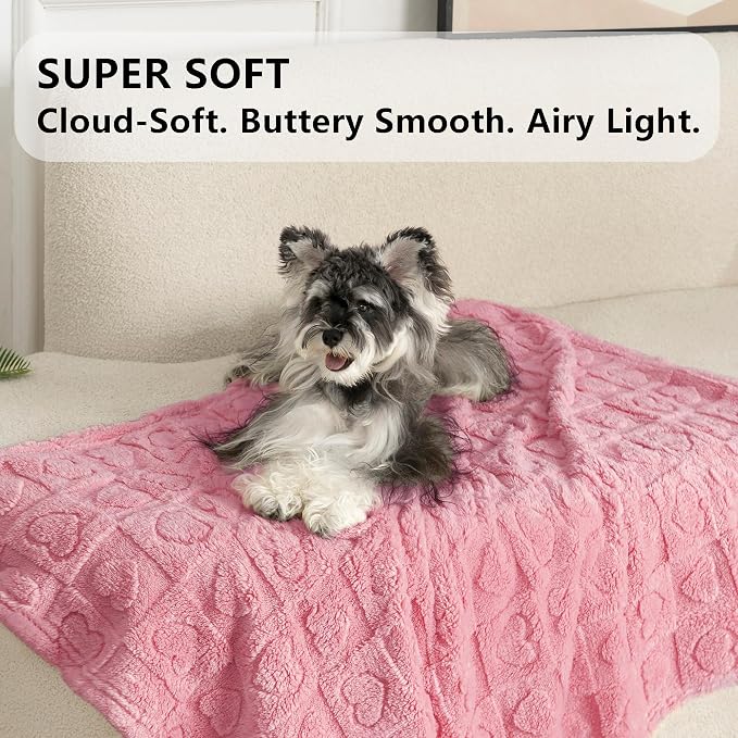 gogobunny Pet Blanket for Dogs Cats, 300GSM Ultra Soft Coral Fleece Blanket, Washable Small Dog Cat Blanket, Calming Crate Mat, Furniture Protector for Couch Bed Car Seat, Pink, 30x40IN