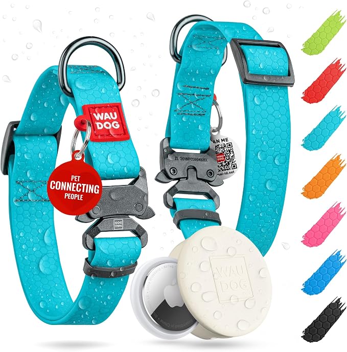 WAUDOG Waterproof Dog Collar - Adjustable Dog Collar for Large Dogs, Small and Medium Dogs - Heavy Duty Dog Collars with Durable Metal Clasp and QR Dog Tag - Boy & Girl Dog Collars