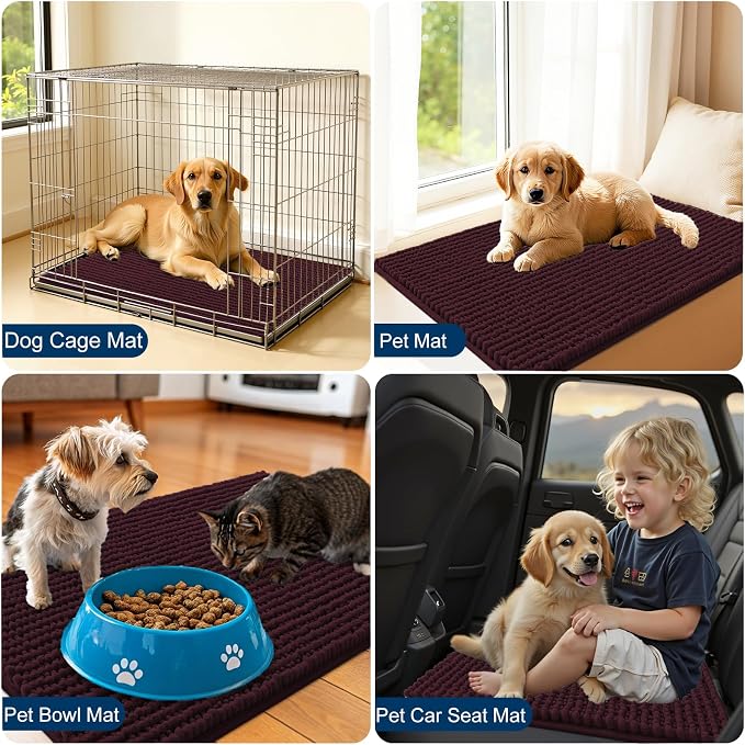 OLANLY Dog Door Mat for Muddy Paws 44x24, Extra Absorbent Chenille Mud Mat | Caramel Russet, Absorbs Moisture and Dirt, Non-Slip Machine Washable Doormat, Quick-Drying Indoor Entryway Floor Mat for Dogs