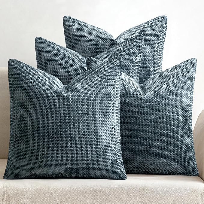 MIULEE Soft Decorative Chenille Pillow Covers Navy Blue 20x20 Pack of 4 | Modern Home Decor, All Same Navy Color Set, Couch Throw Pillows, Farmhouse Boho Cushion Covers for Sofa Bed Living Room