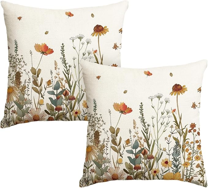 AVOIN colorlife Fall Flowers Throw Pillow Covers 18x18 Inch Set of 2 | Seasonal Autumn Thanksgiving Harvest Decoration for Sofa Couch Farmhouse Living Room Decor