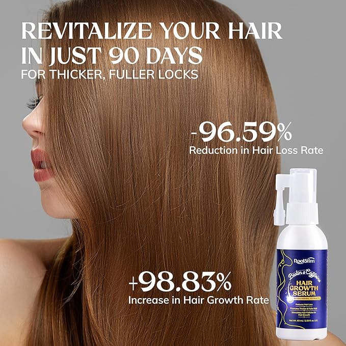 Hair Growth Serum, Rice Water & Biotin & Caffeine, Hair Growth Spray for Men & Women, Hair Oils for Hair Growth - Hair Thinning, Longer, Fuller Hair, Enriched with Seven Herbal Extracts