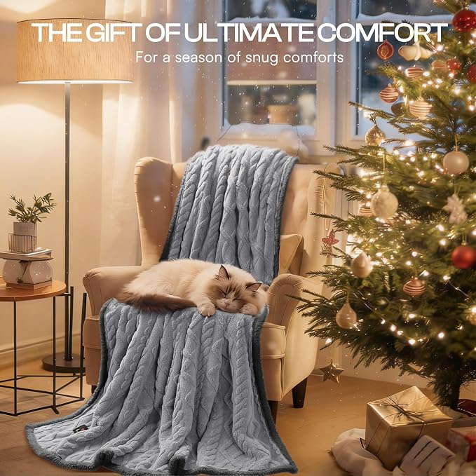 Luciphia Waterproof Dog Blanket, Reversible Sherpa Fleece for Couch Cover | Reversible waterproof pet blanket soft fleece machine washable protect couch bed, Light Grey 65" x 57"