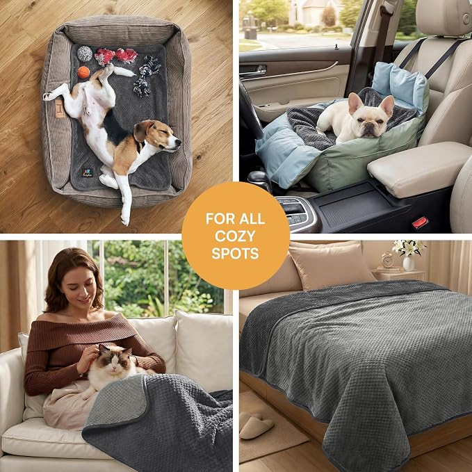 Luciphia Waterproof Blanket for Dog, Washable Reversible Fleece Pet Throw | Durable protector for bed, couch, crate, and furniture; leakproof and calming for dogs, cats, puppies Gray S(40''x28'')