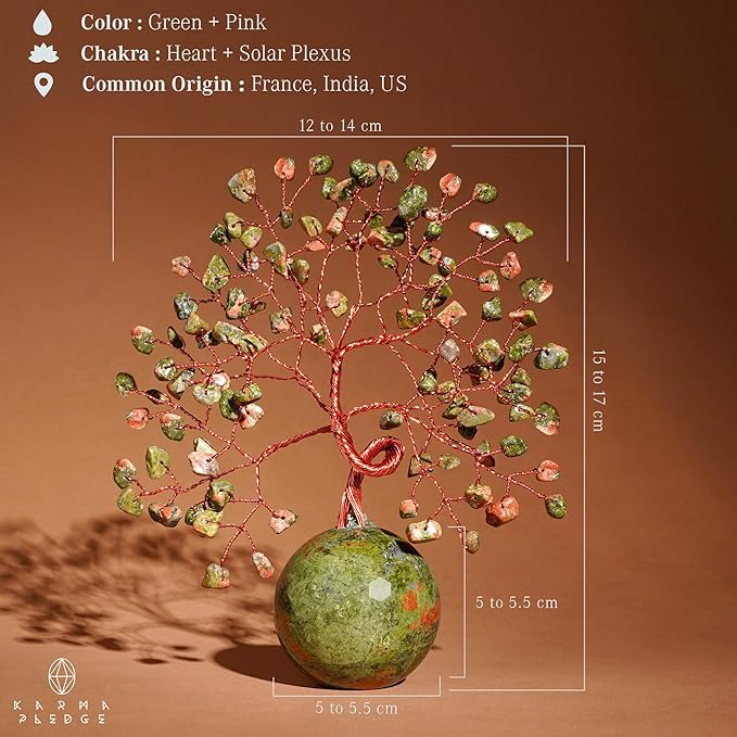 Crystal Tree of Life Birthday Gifts for Women, Handmade Home Decor, Office, Room Decoration, Unakite Healing Crystal Chakra Tree for Money, Positivity, Reiki, Good Luck Gifts for Her, Mom & Dad