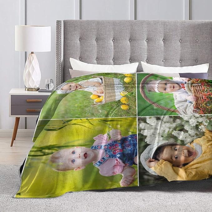 QETXVI Custom Blanket with Photos Text Customized Blanket Personalized Flannel Throw Blankets for Adult Kid Birthday Christmas Halloween Fathers Mothers Valentines Gift - 60"x 80"