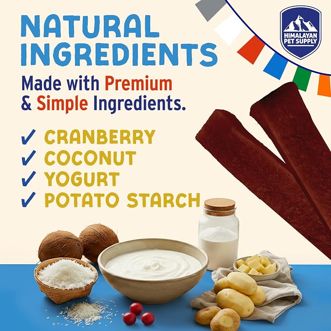 Himalayan Dog Chew Yogurt Sticks, Probiotic Dog Treats, Cranberry, 5 Treats | Dog Chews With Prebiotics, Probiotics & Protein, Digestive Support, Lactose & Gluten Free, Natural Dog Treats for All Breeds