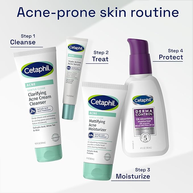 Cetaphil Gentle Clear Triple-Action Acne Treatment Serum with Salicylic Acid, Treats and Prevents Acne, Great for Post-Acne Marks, for All Skin Types, 1oz