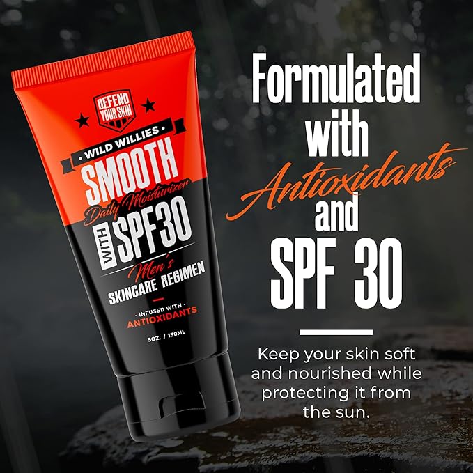 Wild Willies Men's Daily Facial Moisturizer SPF 30 - Antioxidant & Essential Oil Formulated Face Moisturizer for Men - Lightweight Face Lotion for Dry or Oily Skin - Men's Skin Care (Pack of 2)