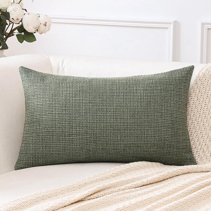 OTOSTAR Linen Throw Pillow Cover Set of 1 Decorative Lumbar Pillowcases Cushion Covers 12x20 Inch for Home Decor Sofa Bedroom Car 30 x 50CM Olive Green