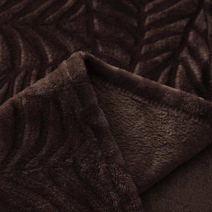 Super Soft Flannel Fleece Throw Blanket, 60 x 80 Inches, Brown | Lightweight Cozy Warm Leaves Textured Plush Blanket for Bed Couch Sofa