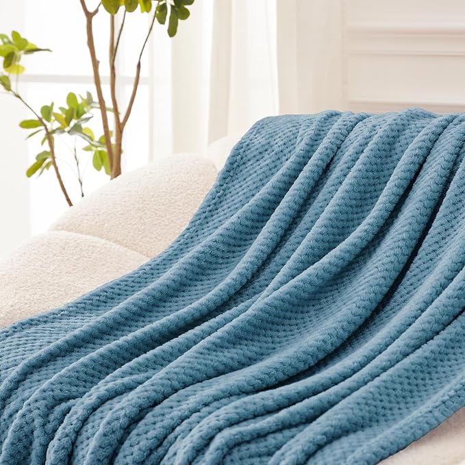 Exclusivo Mezcla Large Waffle Fleece Throw Blanket for Couch, Slate Blue | Lightweight Soft Blanket for Sofa, Bed, Living Room, Plush Fluffy Throw for Home Decor, Travel, All Season, 50x70 Inches