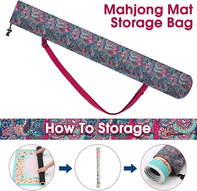 Shinylin 35 Inch Mahjong Mat Carrying Bag with Strap, Printed Drawstring Mahjong Holder Bag Outdoor Travel Canvas Storage for Board Games, Yoga Mats, Tripod
