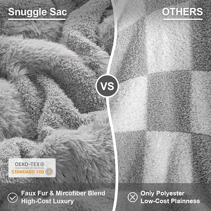 Snuggle Sac Faux Fur Throw Blanket for Couch, Knitted with Microfiber Fancy Yarn Blanket, Cozy Soft Warm Blankets for Sofa Bedroom Living Room,Solid Light Grey,50x60 inches
