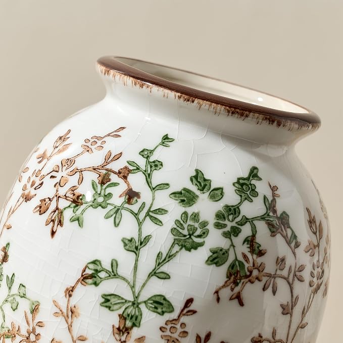 5.63" Ceramic Flower Decorative Antique Vase, Vintage Rustic Chinoiserie Floral Vase for Home Decor, Living Room, Bookshelf, Office, Entryway, Garden, Chinoiserie Decor, Tuscan Decor
