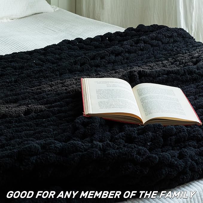Chunky Knit Blanket - Luxury Soft Cozy 80 * 90 Throw Blanket,100% Woven Blanket Rope Knot Throw Blanket for Couch, Sofa, Home Decor, Gift - Machine Washable (Black, 80 * 90)