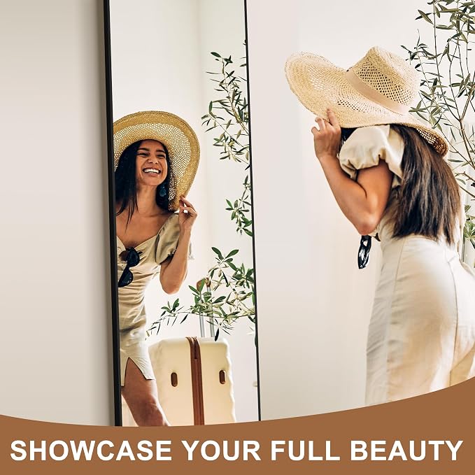 Arched Full Length Mirror with Stand, Black Floor Mirror | Aluminium alloy frame with HD float glass for distortion-free reflection. Free standing or wall mounted.