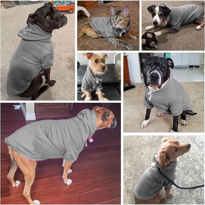 BINGPET Dog Hoodie for Large Dogs, Soft Pullover Pet Sweater | Warm Dog Sweatshirt Clothes, Winter Hooded Outfit for Girl Boy Dogs Puppy, French Pitbull Cold Weather Coats Wear, Grey L