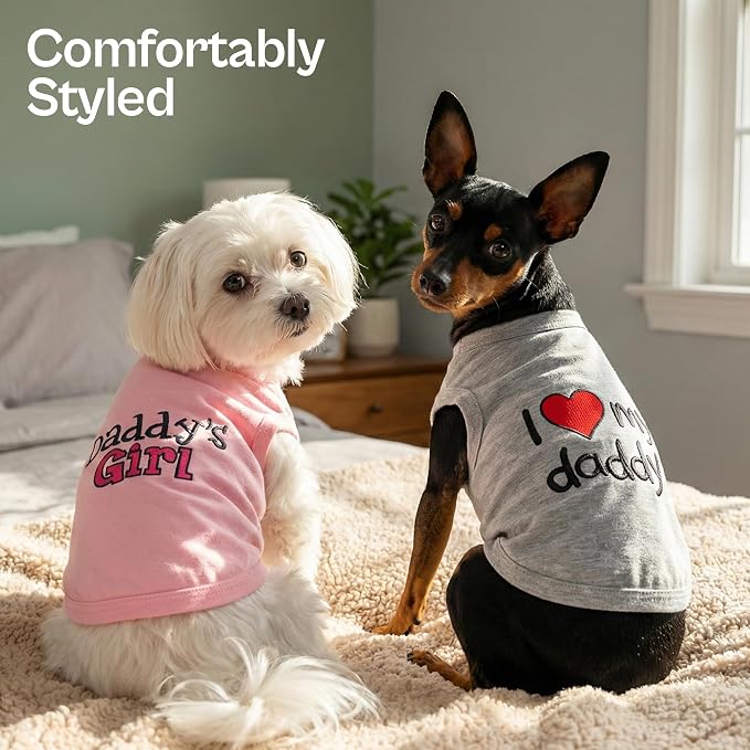 Parisian Pet 2 Pack Dog Shirts – 100% Cotton Shirts for Medium Dogs – Sleeveless I Love My Daddy & Daddy’s Girl Dog Clothes – Breathable Summer Pet Apparel - Stretchy and Stylish T Shirts for Dogs