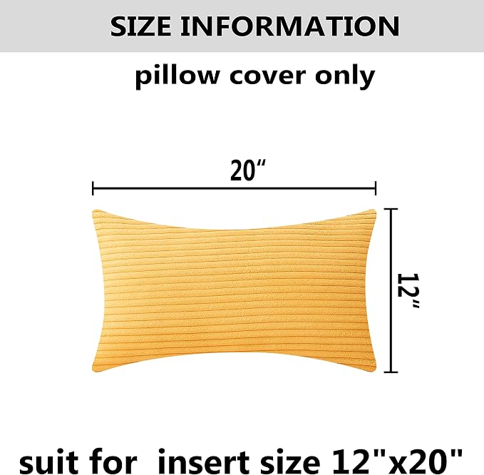 Home Brilliant 12 x 20 Pillow Cover Rectangle Striped Corduroy Velvet Rectangular Throw Pillow Cover for Chair Mustard Yellow Summer Decor, 30 x 50cm(12x20 inch), Sunflower Yellow