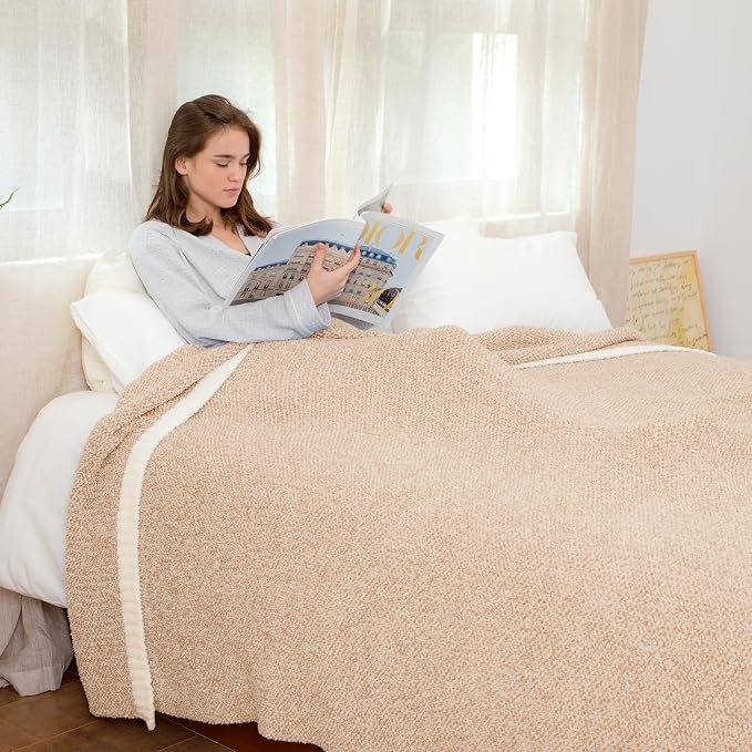 Snuggle Sac Queen Size Bedding Blankets, Super Soft Warm Oversized Bed Blankets Cozy Knit Fuzzy Blankets for Bed, Heather Beige, 90x90 inches