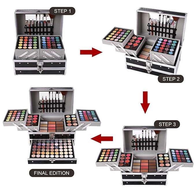 Makeup Gift Set For Women Girls, All in One Full Makeup Kit with Eyeshadow, Lip Gloss, Concealer, Blush, Contour, Highlighter Brushes Liquid Lipsticks Eyebrow Pen Mascara Eyeliner Pencil (Black Set)