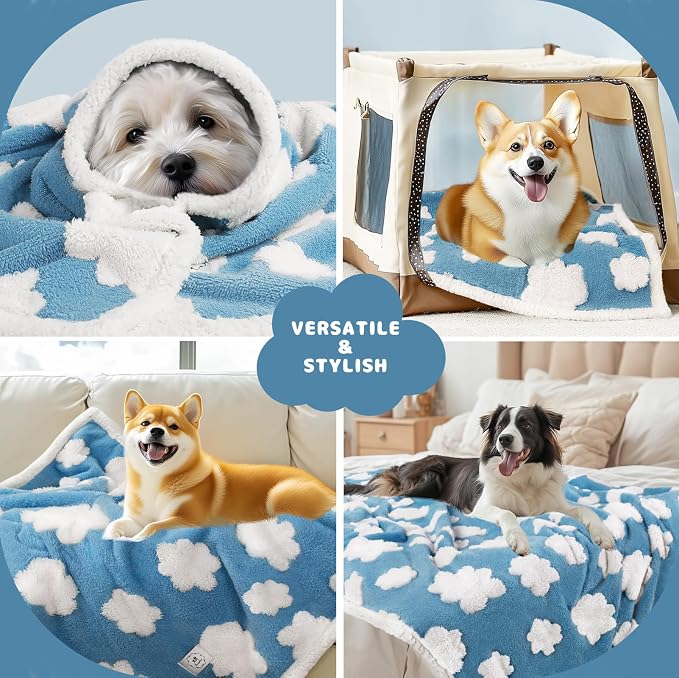 Luciphia Waterproof Dog Blanket for Small Dogs Cats Soft Reversible Fleece | Puppy Pet Blanket, Indoor Cats, Washable Cute Cozy Throw, Bed Cover, Couch Furniture Protector Gift(57" x 40", Blue)