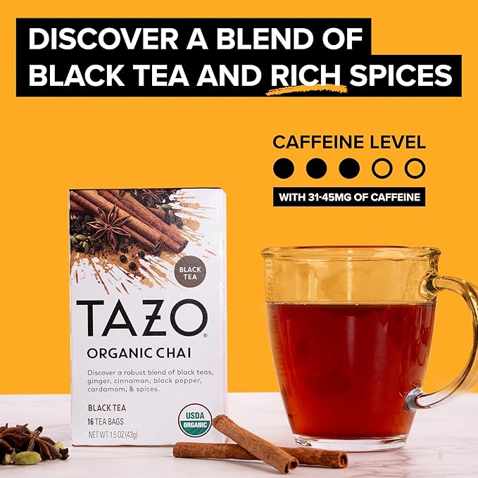 TAZO Organic Chai Black Tea Bags, Chai Tea, 96 Total Tea Bags (16ct - Pack of 6)