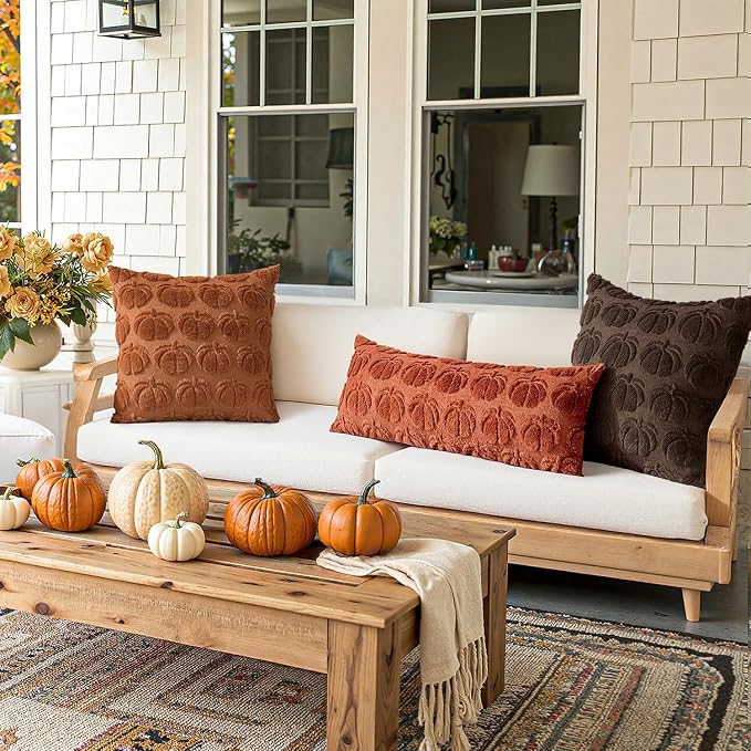 MIULEE Fall Pillow Covers Pumpkin Fall Decor 18x18 Reddish Brown | Set of 2 Fall Decorations for Home, Plush Faux Fur Farmhouse Accent Pillowcases, Porch Sofa Couch Cushion Bed Livingroom