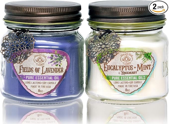 Aromatherapy Candle Gift Set for Mom | Long Lasting Soy Wax | Eucalyptus Mint & Lavender Essential Oil | Jar 2 Pack Handcrafted in USA